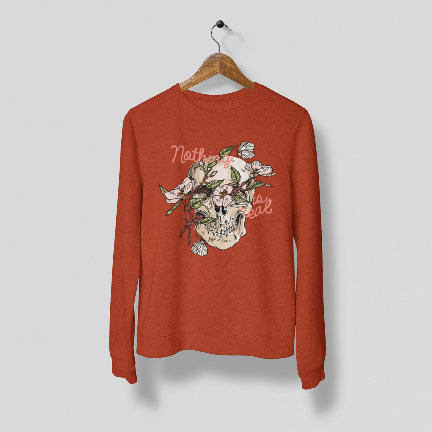Skull Print Sweatshirt Women Red